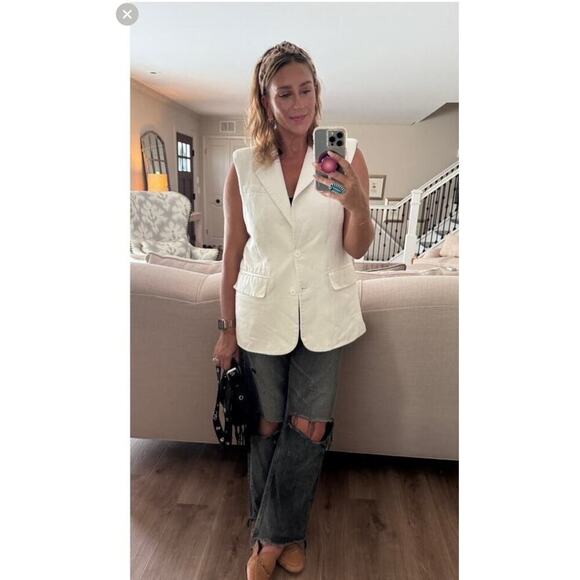 ENDLESS ROSE White Linen Blend Front Button Oversized Vest Blazer Size Small - Picture 8 of 8